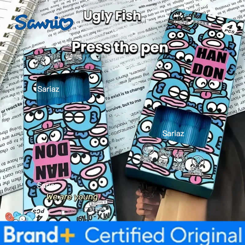 Sanrio 4PCS New Kawaii Hangyodon Retractable Gel Pens 05mm Ergonomic Grip Smooth Writing Cartoon Pattern for School Office H251231