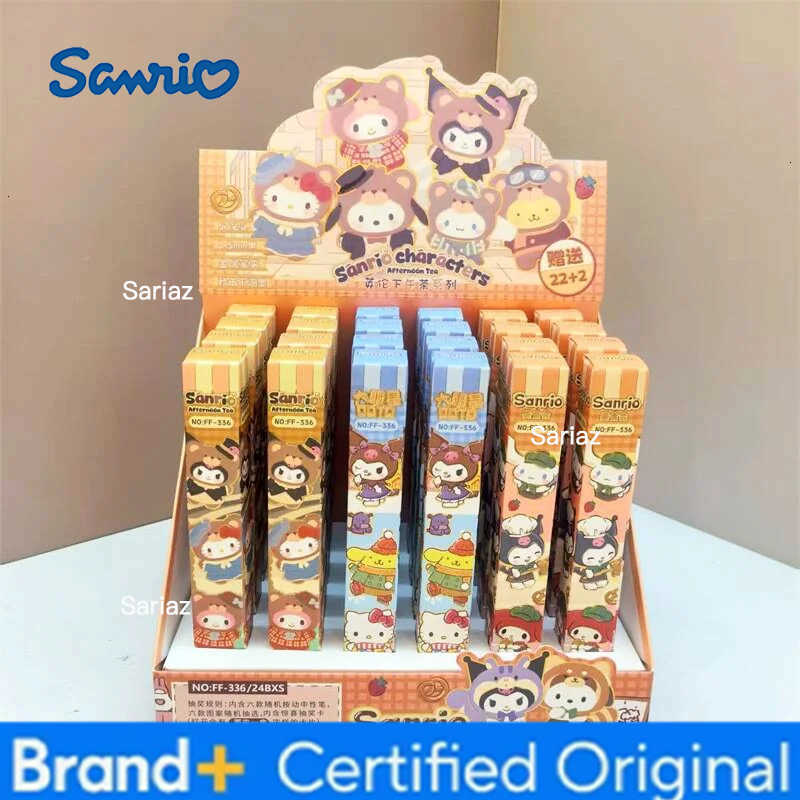 Sanrio 24pcs/lot Kuromi Melody Cinnamoroll Press Gel Pen Cute PomPomPurin 05mm Black Ink Press Signature Pens School Supplies H251231