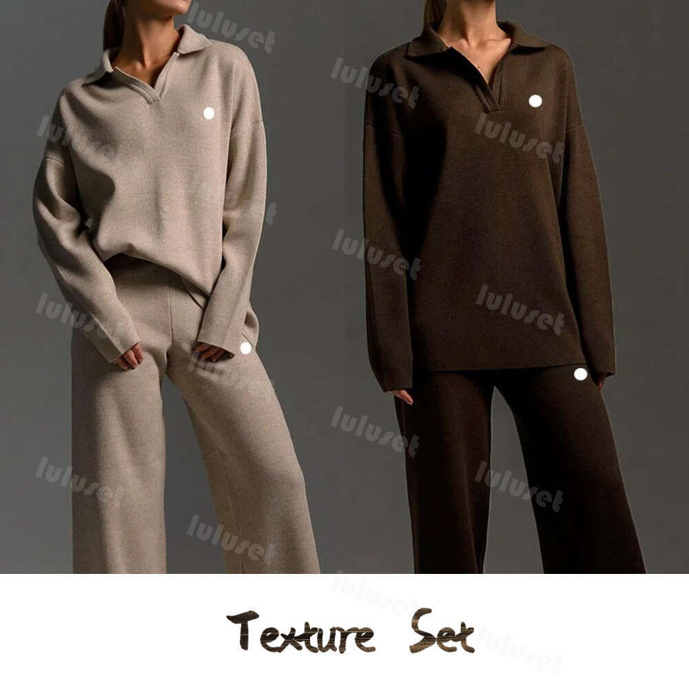 2026 Outft Suits Sets jacket sweat Winter Polo Neck Knitted Ullover Wide Leg Pants Jogger Suit Tracks Women Clothes Gym Set pants leggings