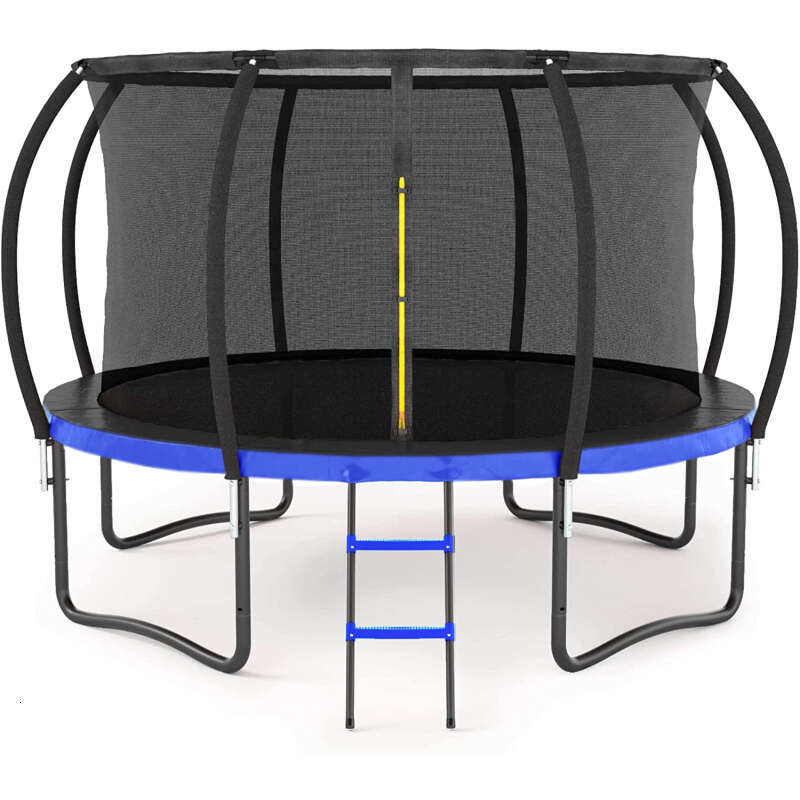 12FT Outdoor Big Trampoline Inner Safety Enclosure Net, Ladder, PVC Spring Cover Padding, For Kids, Blue Color