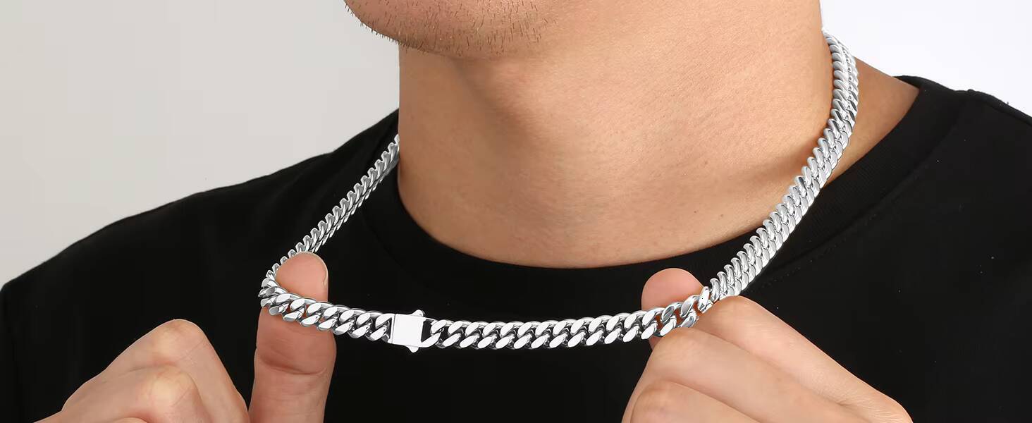 8mm 18K gold Cuban Link Chain Men Women Hip Hop Jewelry Gift Miami Cuban Necklace