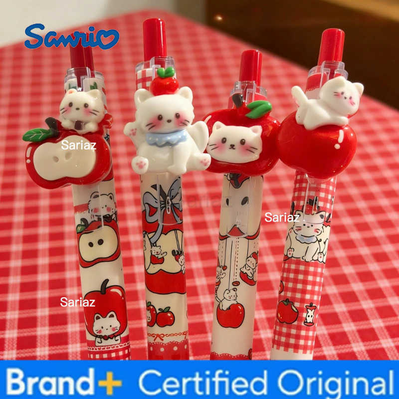 Sanrio 4Pcs Kawaii Apple Cat Gel Pen 05mm Black Ink Gel Pens Soft Grip Student Writing Pen Cute Stationery School Office Supplies H251231