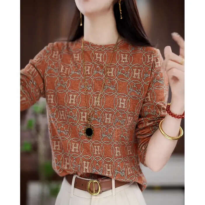 New Women's Floral Pattern T shirts Tops O-Neck Casual Pullover Long Sleeve Y2K Clothing For Girls Fashion Sweatshirt