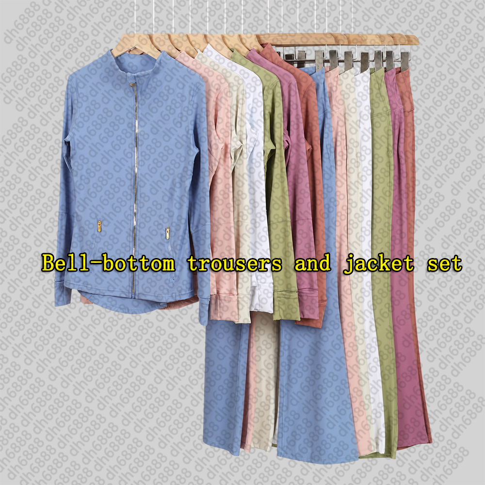 Women Yoga Two Piece Sets Fitness Leggings High Waist Sports Jackets Gold zipper Elastic Sportswear Gym Suits Workout Tracksuits