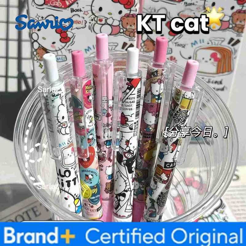 Sanrio 6Pcs/Set New Style Hello Kitty Retractable Gel Pens - 05mm Fine Point Black Ink Smooth Writing Cute Kawaii Stationery for S H251231