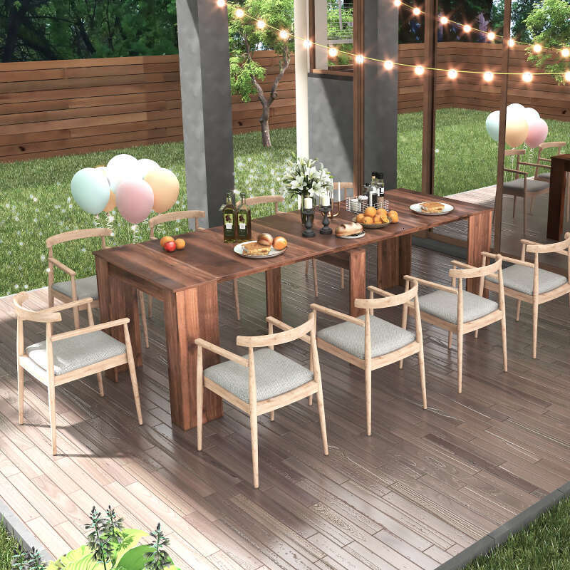 Modern Multifunctional Extendable Dining Table with Outlet Space Saving Expanding Table Storage for Party Weddings Meetings Celebrations Dining Room F