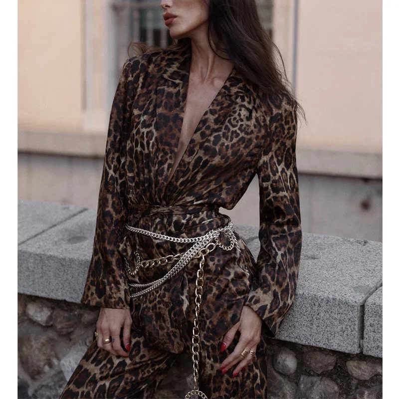 MUJER Leopard Print Blazers Woman Outfit Straight Leg Pants Sets for Women 2 Pieces Jacquard Office Blazer Womens Trouser Suit 251218