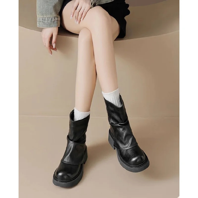 Womens Platform Ankle Boots - Buckle Chunky Heel BootiesFall/Winter Fashion Low-Cut Boots 251230