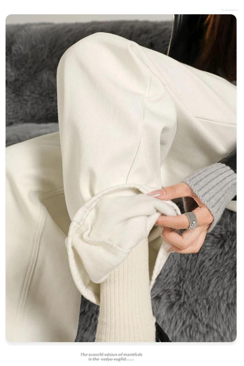 Women's Jeans Y2K Flared For Women Soft Denim Pure Cotton Fleece Lined Warm White Wide Leg Loose Casual Classic Slim Fit Z260313