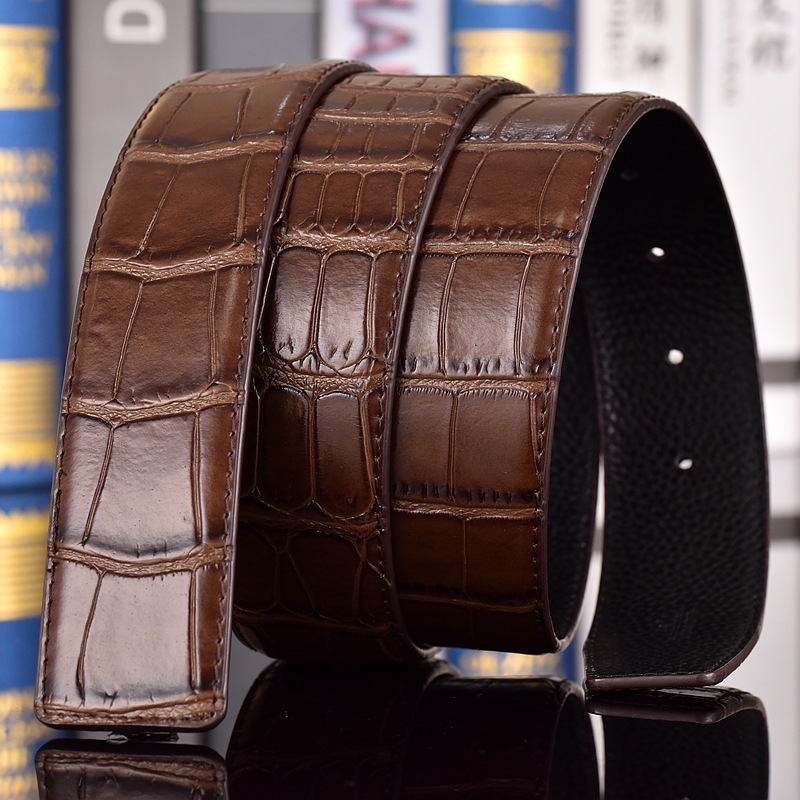 35cm Casual Style Cowskin Genuine Leather Crocodile Belts for Men Automatic Belt without Buckle Mens Red Blue Replacement belt 251110