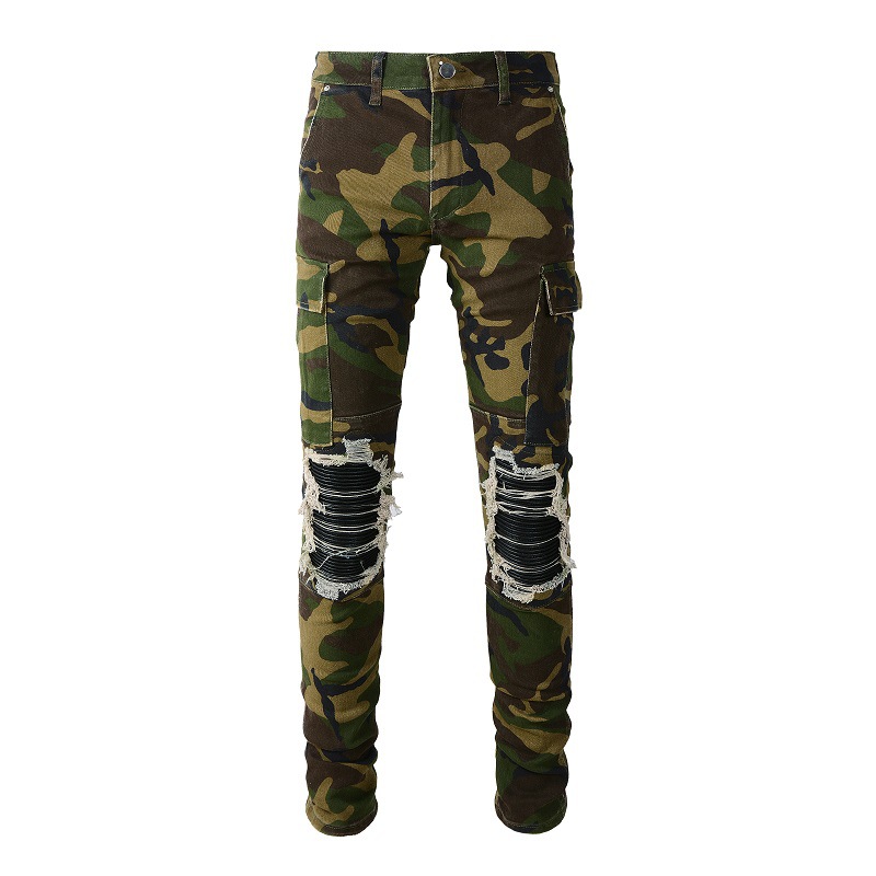 WOZK High Street Men's Camouflage Jeans Outdoor Casual Versatile Punch Elastic Slimming Small Leg Pants Men's Pants