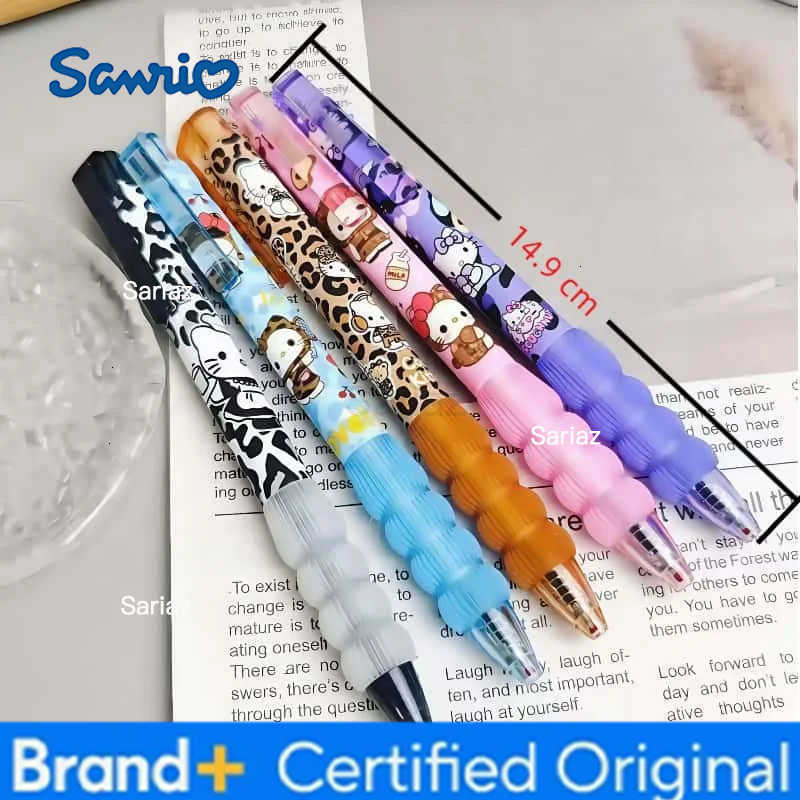 Sanrio 5Pcs/Set New Hello Kitty Retractable Gel Pens Soft Grip Aesthetic Trendy Kawaii Cartoon Writing Pens Cute Stationery H2512311