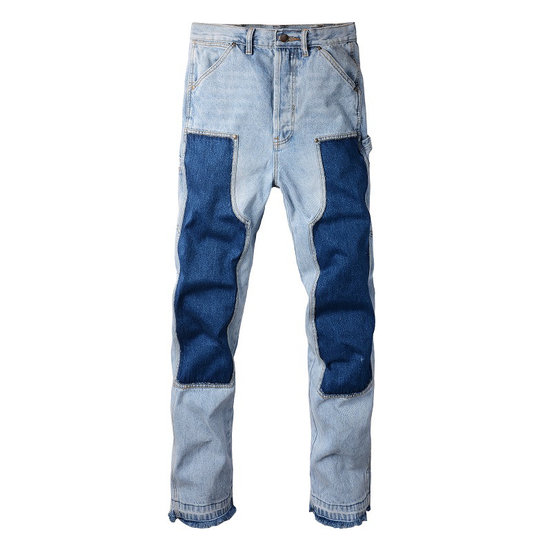 WOZK trendy hot stamping jeans, retro vintage straight leg jeans, loose and versatile casual pants, men's pants, straight leg pants