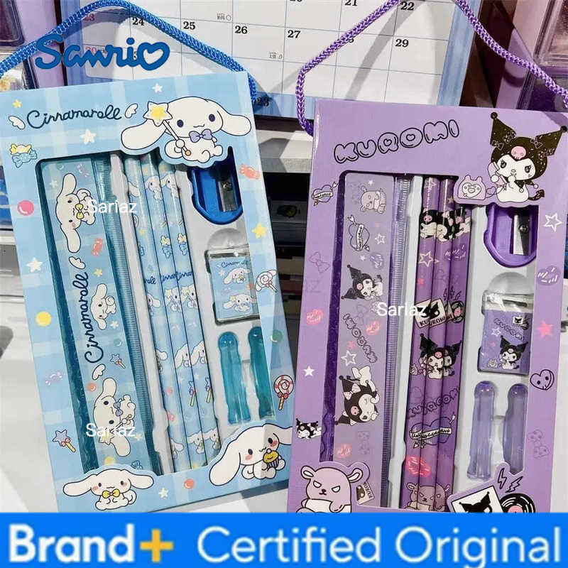Sanrio Stationery Suit Cinnamoroll Kuromi Cartoon Pencil Eraser Ruler Set Childrens School Supplies Students Boxed Gifts H251231