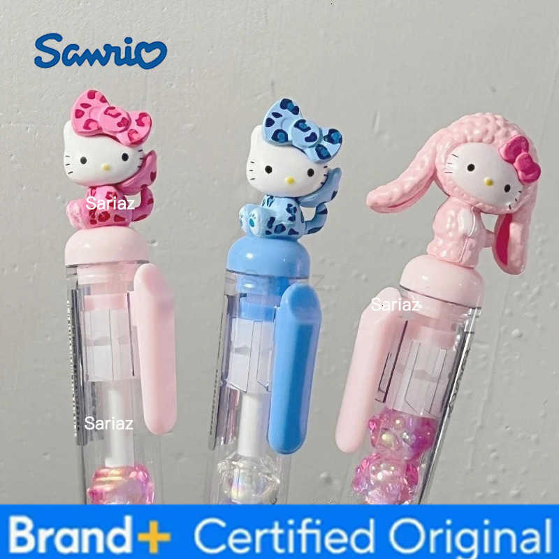 Sanrio Kawaii Leopard Hello Kitty Press Gel Pen Anime KT Funny Diy Beaded Sign Pen 05mm Black Ink Student Stationery School Supplies H251231
