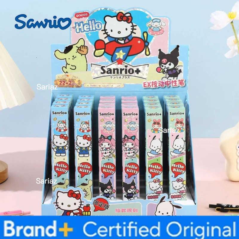 Sanrio 24pcs/lot LittleTwinStars PomPomPurin Kitty Press Gel Pen Cute 05mm Black Ink Press Signature Pens School Supplies H251231