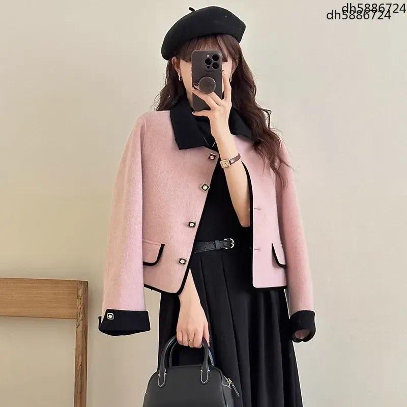 Women's Jackets Small Fragrance Coats Solid Color Turn Down Collar Long Sleeve Pockets Lamb Wool Short Winter All Match Clothing