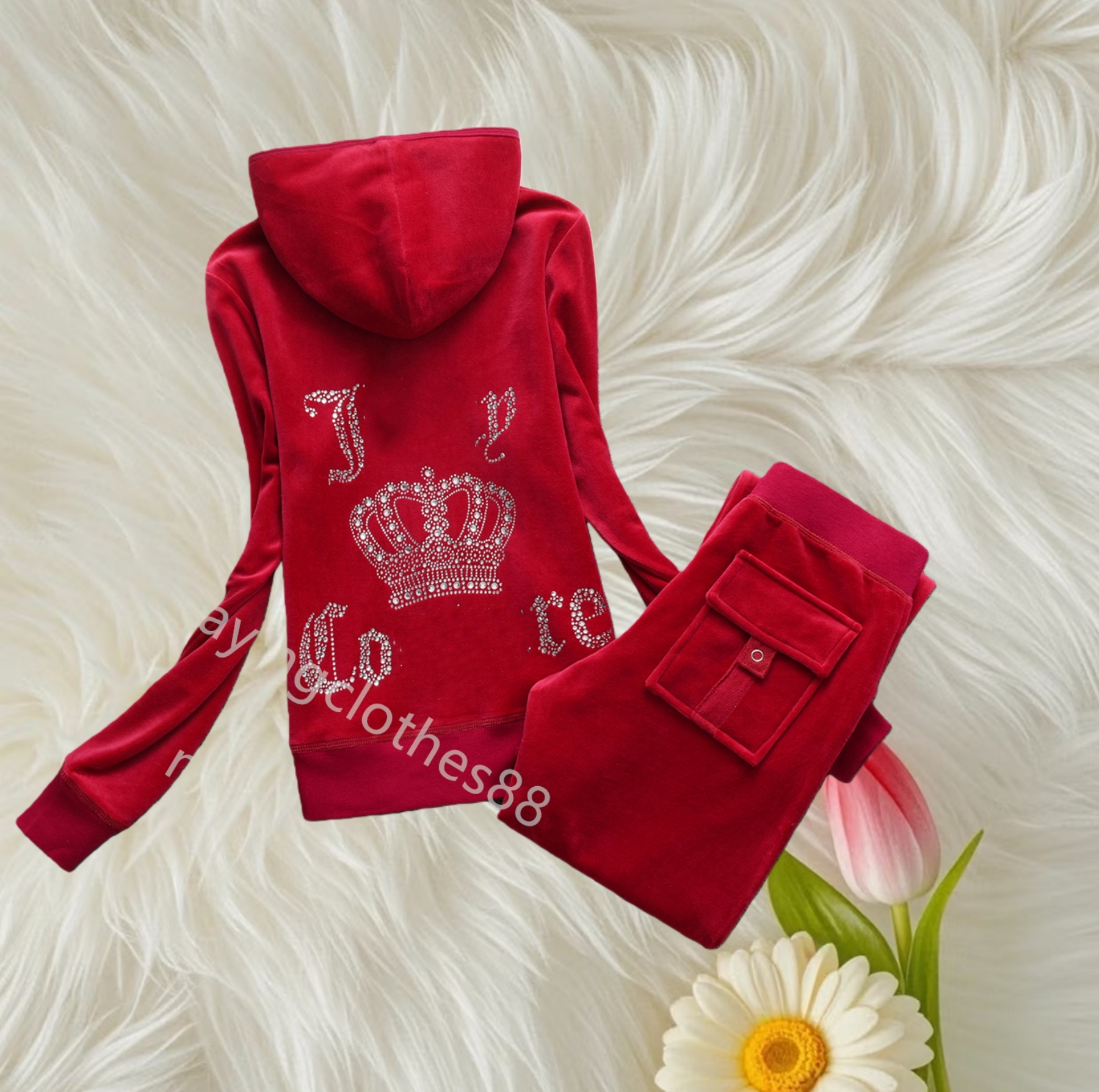 Tracksuit Women Juicy Tracksuit Velvet Womens tracksuit 2 Pieces Set Women Outfits For Woman Velvet Ladies Tracksuit Crystal Decoration Hoodies and Pants Sets