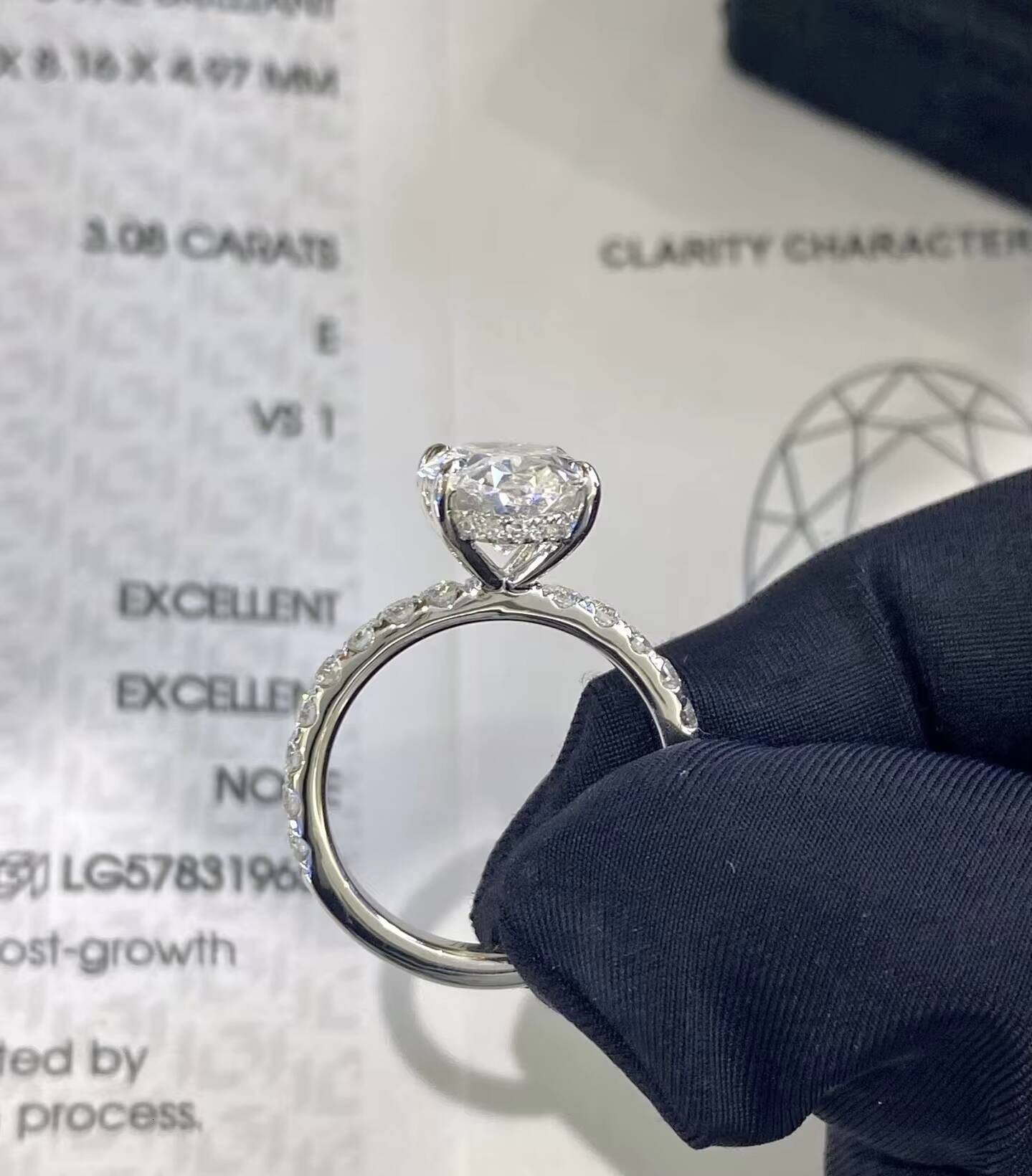 PT950 Platinum Gold 3ct Lab Grown Diamond Oval Cut Engagement Ring Jewelry Lab Grown Diamond Ring