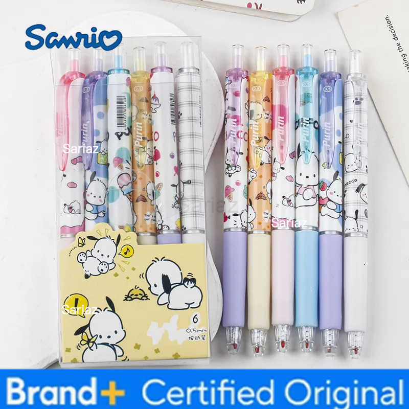 Sanrio 6pcs Series 055mm Hello Kitty Kuromi Gel Pen Cartoon Cute Press Pen Black Refill Y2k School Stationery Supplies H251231