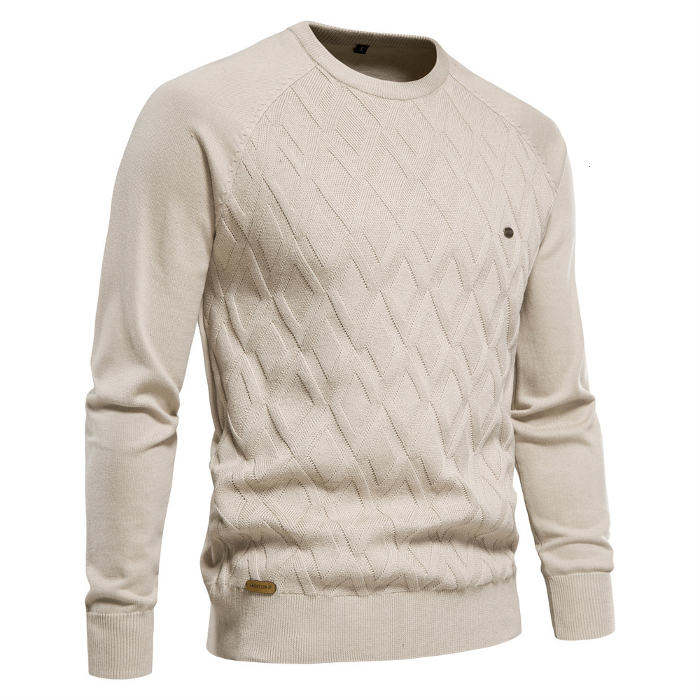 Autumn and Winter Middle Collar Cotton Sweaters for Men Casual Social Plaid Pullovers Knitted Sweater 240115