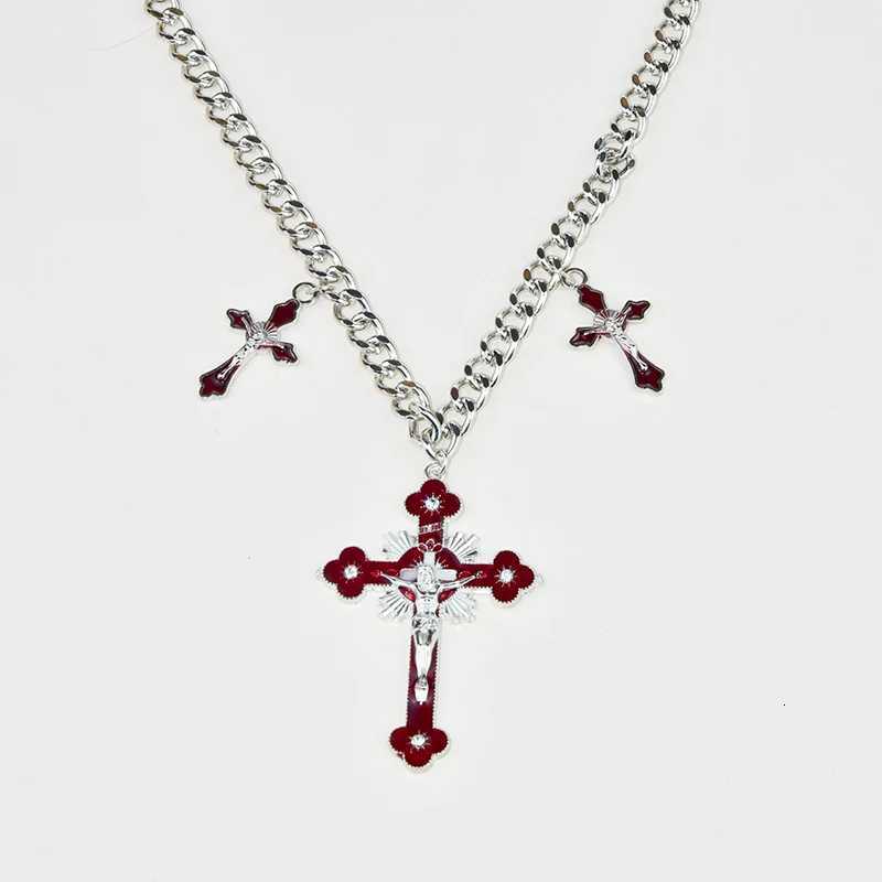 Fashion Gothic Pink Cross Necklace For Women Charm Y2K Red White Rhinestone Metal Choker Chain Trendy Unique Jewelry Gifts C251231