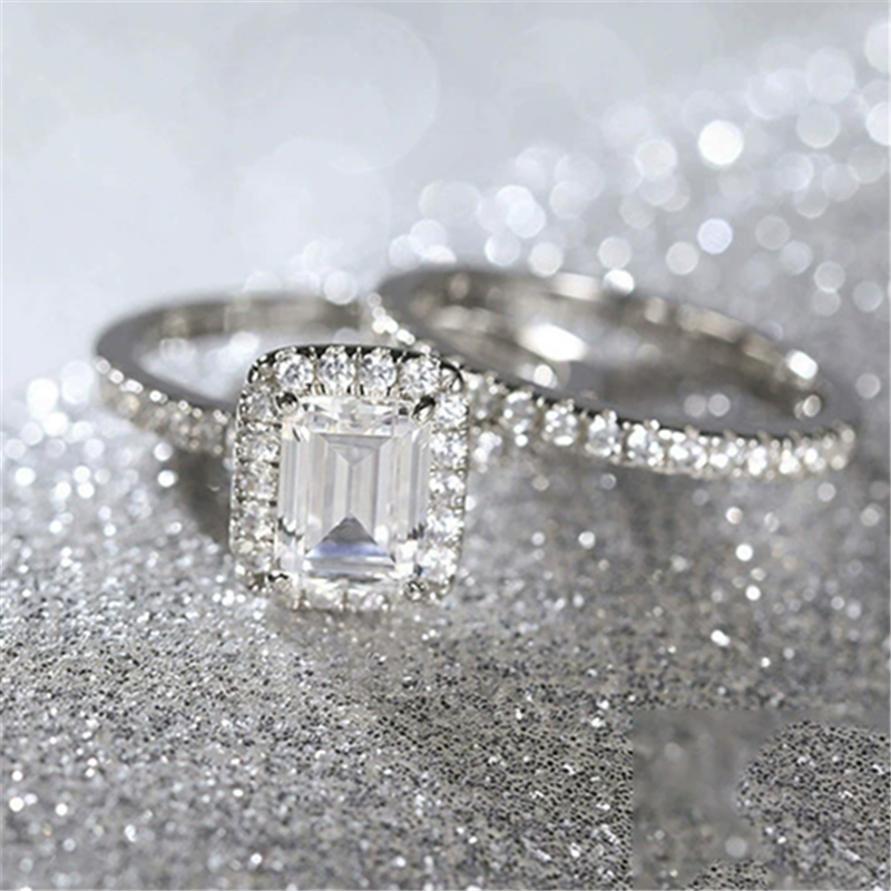 luxury 2pcs/set pear diamond designer ring for woman wed round s925 sterling silver moissanite emerald cut sqaure engagement wedding rings jewelry gif