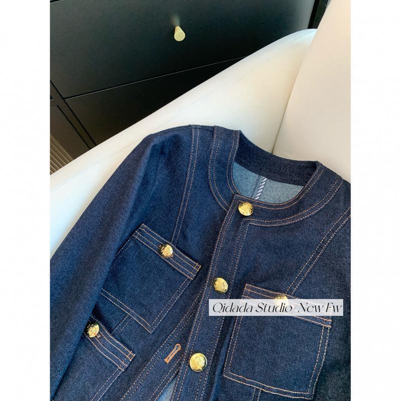 Autumn Fashion Tops Korean Style High-end Shoulder Straps Washed Denim Short Jacket 250103