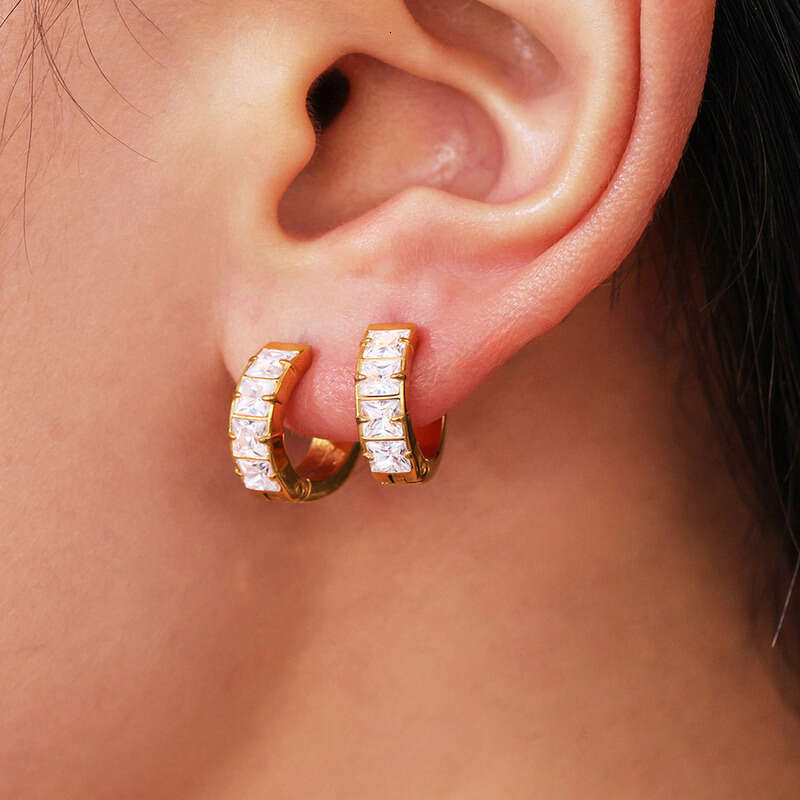 18K Gold Plated White Cubic Zirconia Circle Hoop Earrings for Women: Chic Designer-Inspired Unisex Daily Jewelry, Affordable Valentine's Day Gift