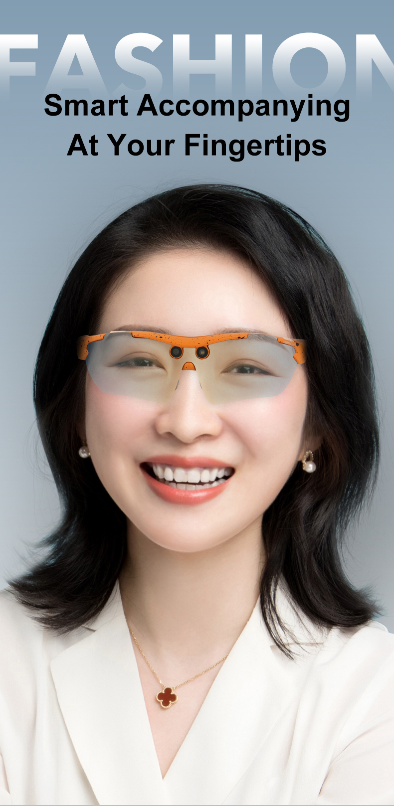 YP-11 AI Smart Glasses with 8MP HD Camera, Voice Call, Real-time Translation, Music Playback, Bluetooth 5.0, Orange Frame, for Cycling, Travel, Everyd