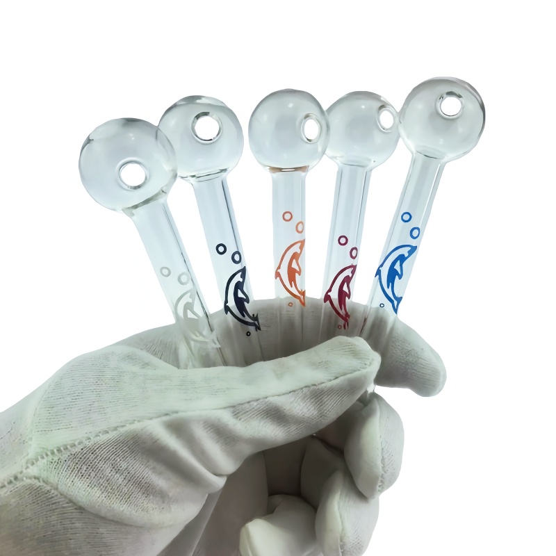 QBsomk Dolphin LOGO Colorful Great Glass Oil Burner Pipe Clear Glass Oil Burner Glass Tube Nail for smoking