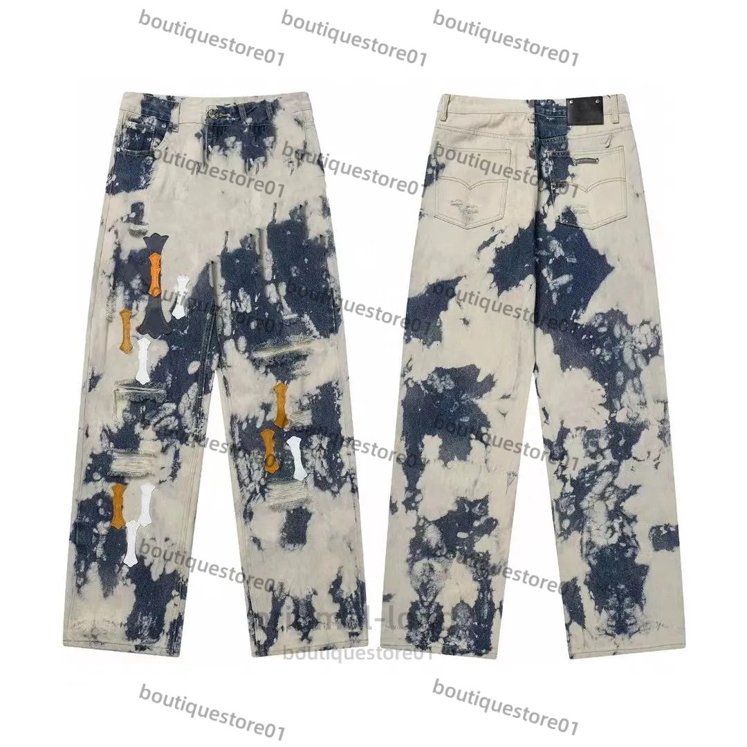 Chromelys Heartslys Jeans Designer Fashion Cromeheartsjeans Cross Sanskrit Embroidery Pants Distressed Rippedbiker Slim Fit Motorcycle Hip Hop Heartsjeans 475