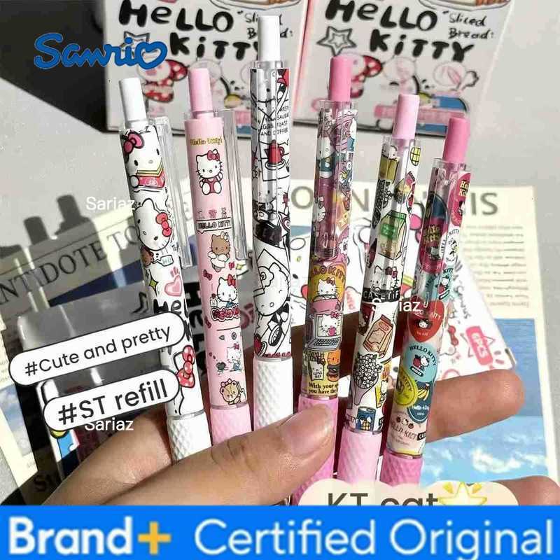 Sanrio 6Pcs/Set New Style Hello Kitty Retractable Gel Pens - 05mm Fine Point Black Ink Smooth Writing Cute Kawaii Stationery for S H251231