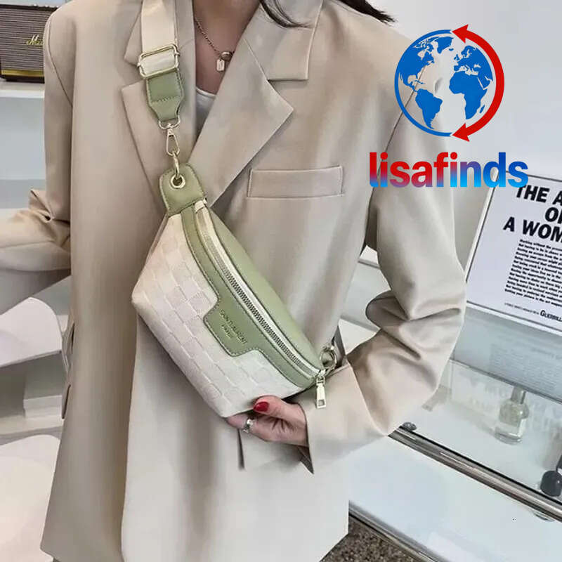 Women Bumbag Designers Elegant Plaid PU Leather New Waist Fashion Belts Bags Stylish Fanny Pack Wide Strap Crossbody Chest Bag