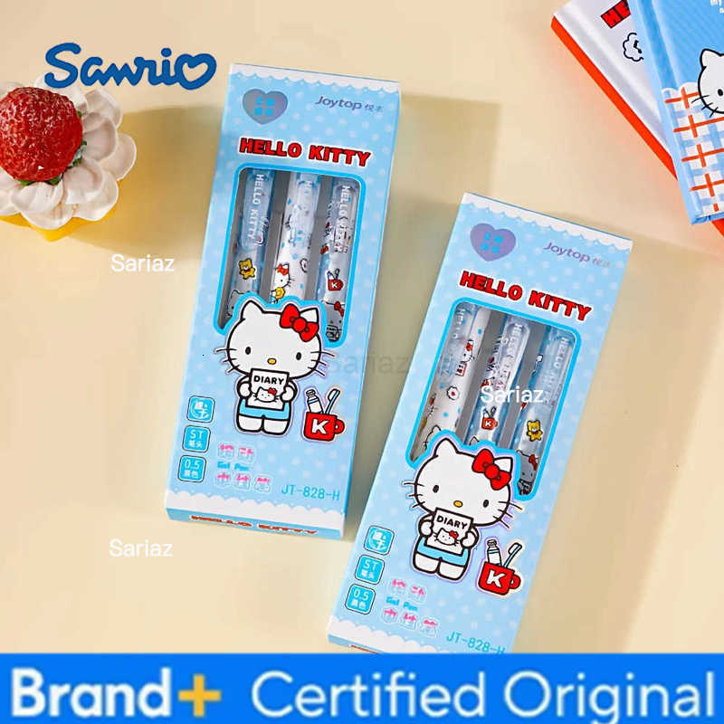 Sanrio Genuine 3 Pcs Straight Liquid Ball Pen Quick Drying Test Signature Gel Pen 05mm Black Ink School Office Ball Pen Girl H251231