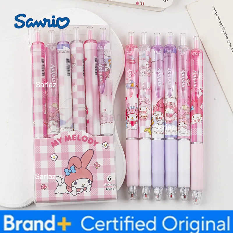 Sanrio 6pcs Series 055mm Hello Kitty Kuromi Gel Pen Cartoon Cute Press Pen Black Refill Y2k School Stationery Supplies H251231