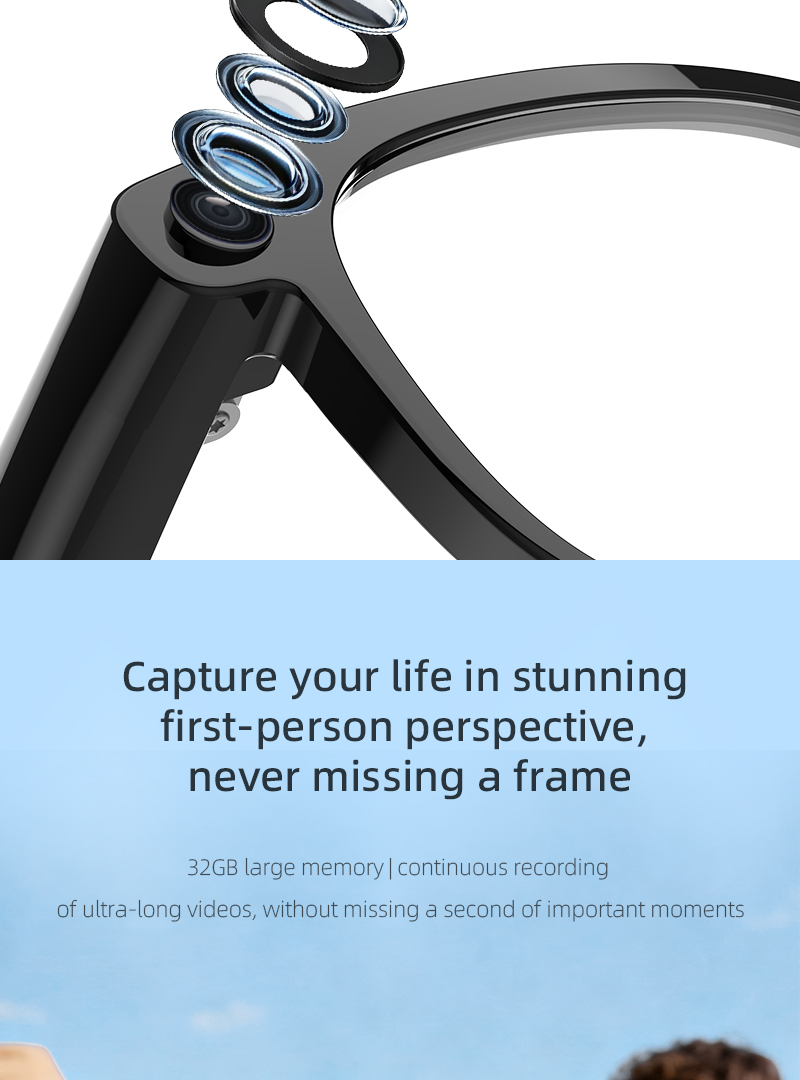 KRETA V52 Smart Glasses with AI Voice Assistant, Bluetooth 5.0, 800W Camera, 25 Language Translation, Real-Time Video Recording