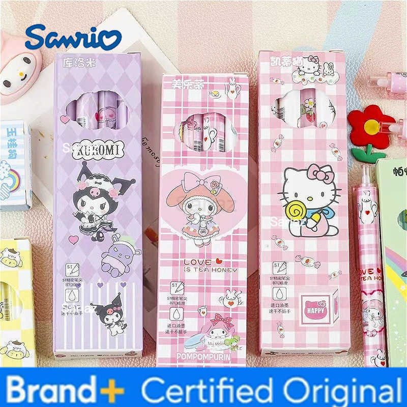 Sanrio Cartoon Kuromi Cinnamoroll Press Type Gel Pen 4PCS - Hello Kitty Kuromi 05mm Black Ink Pens School Office Writing Tools H251231