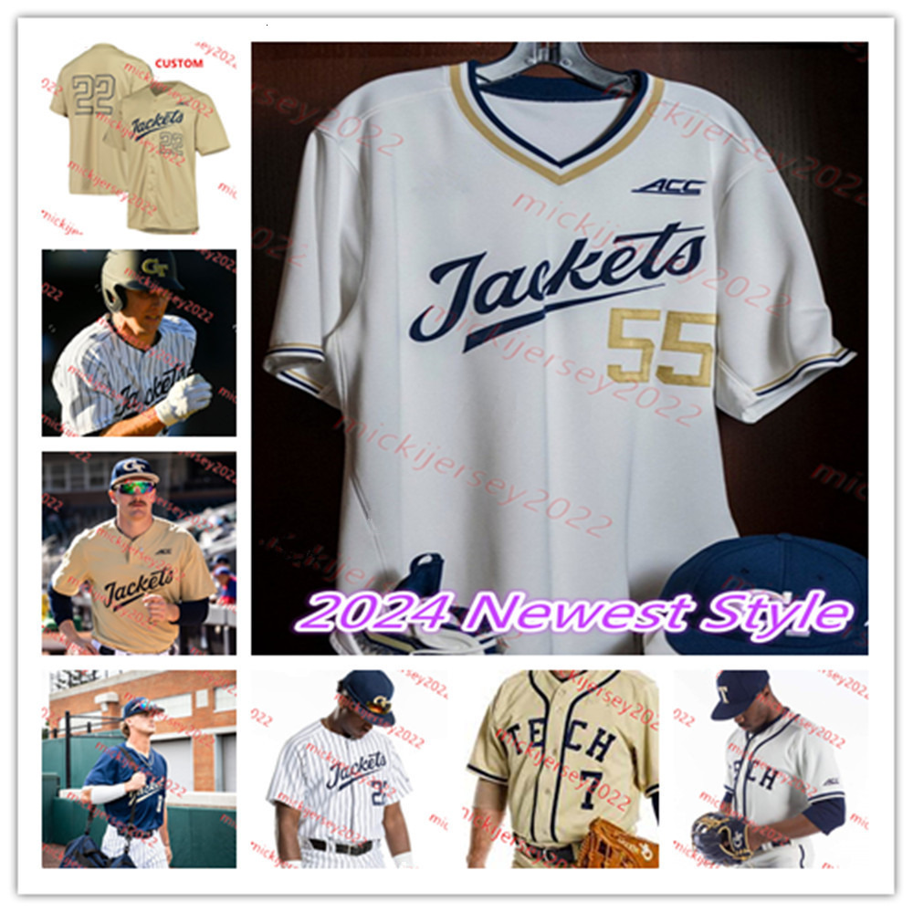 Cam Jones Drew Burress Georgia Tech Baseball Jersey 55 Matthew Ellis 18 Trey Yunger 9 Payton Green Mike Becchetti Custom Stitched Georgia Tech Yellow Jackets Jerseys