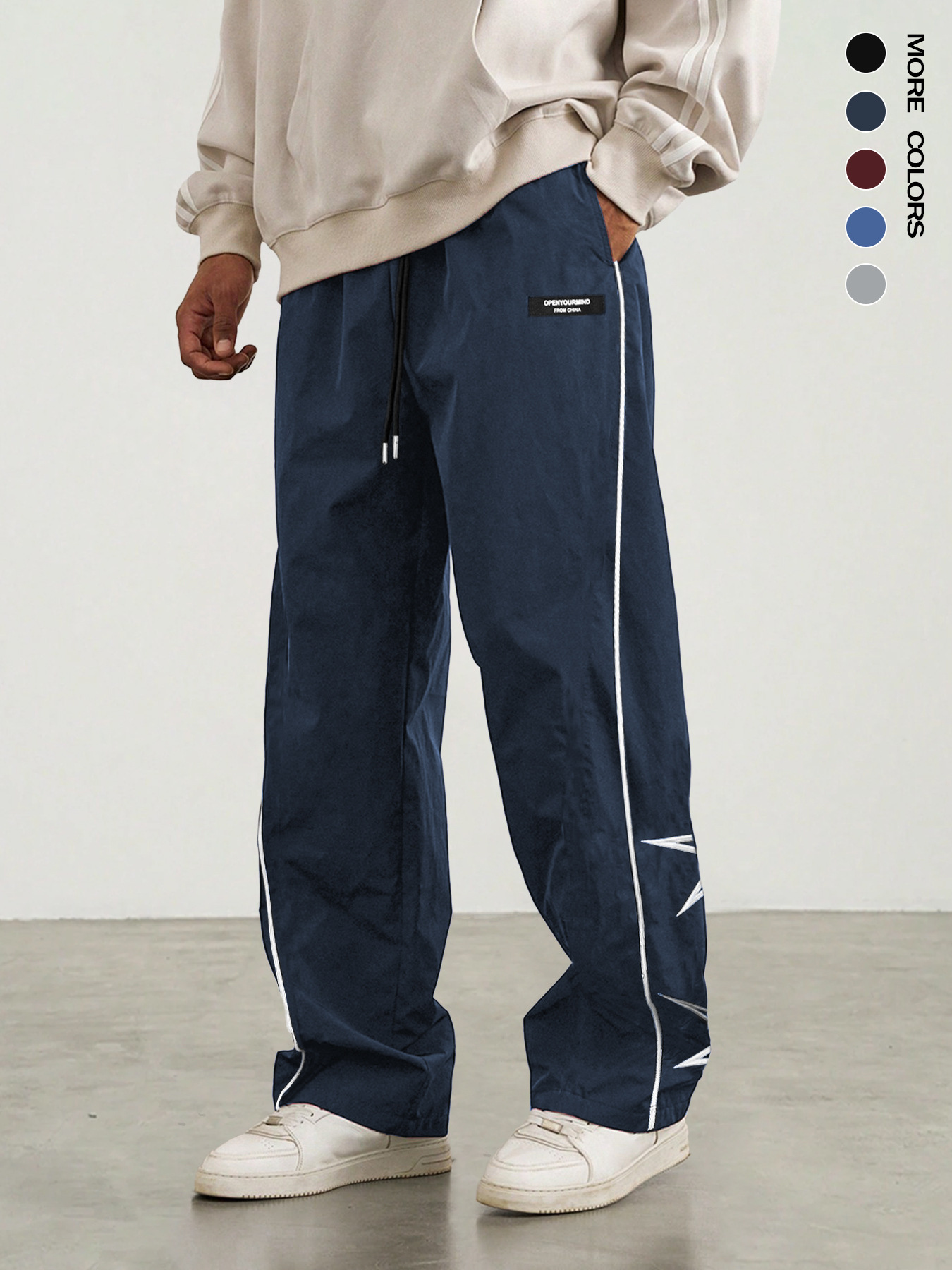 WOZK casual pants men 2026 new spring and summer retro embroidered straight leg pants