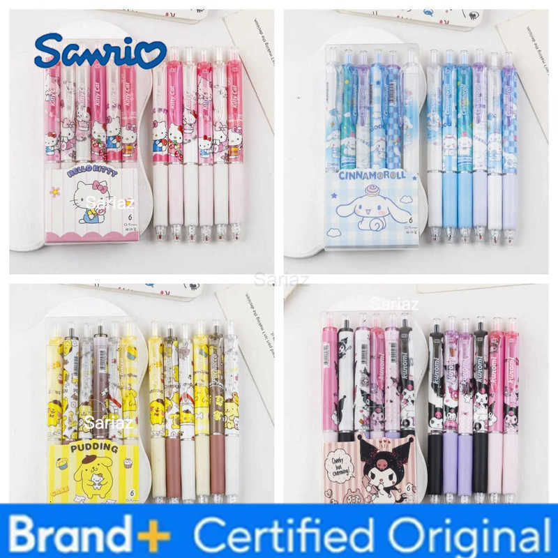 Sanrio 6pcs Series 055mm Hello Kitty Kuromi Gel Pen Cartoon Cute Press Pen Black Refill Y2k School Stationery Supplies H251231
