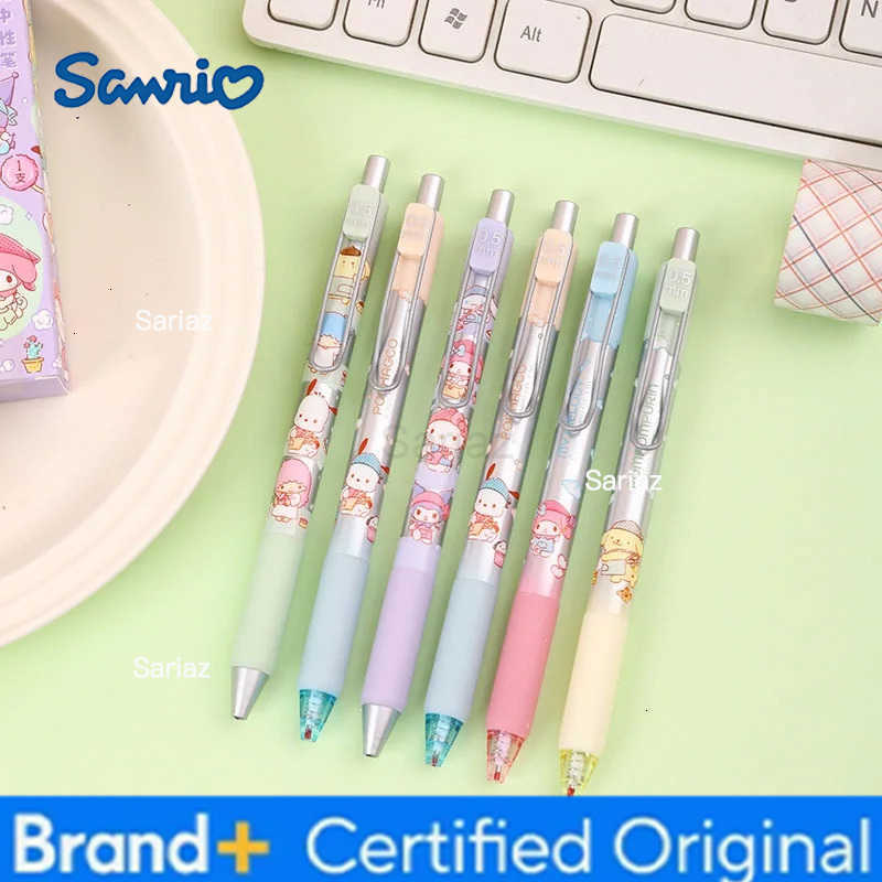 Sanrio 12pcs/lot Kuromi Melody Cinnamoroll Kitty Gel Pen Cute PomPomPurin 05mm Black Ink Press Signature Pens School Supplies H251231