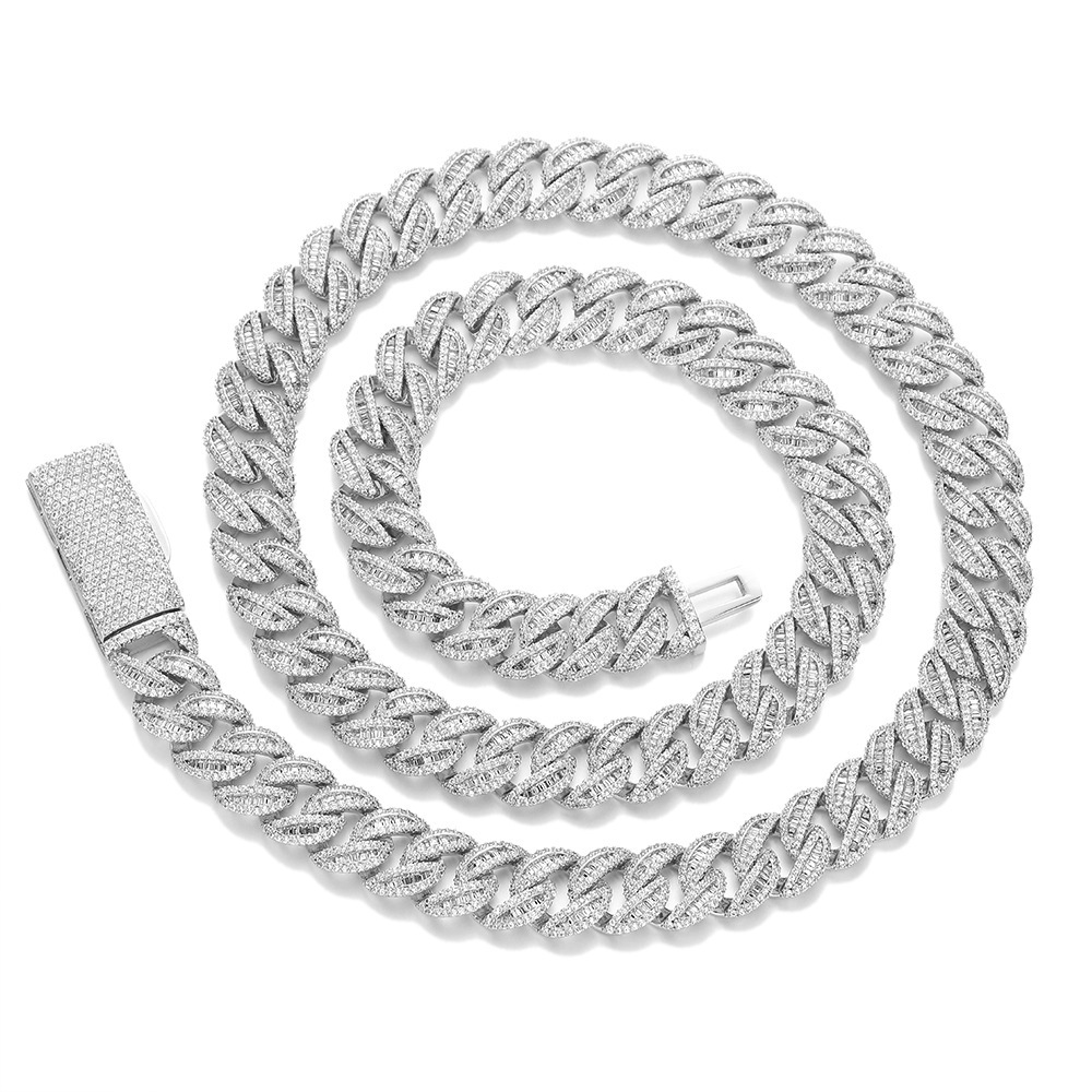 Hip-Hop Rap Style 12mm Square Round Drill Cuban Necklace Bracelet Trendy Versatile Mens Necklace Street Style Fashion Accessories