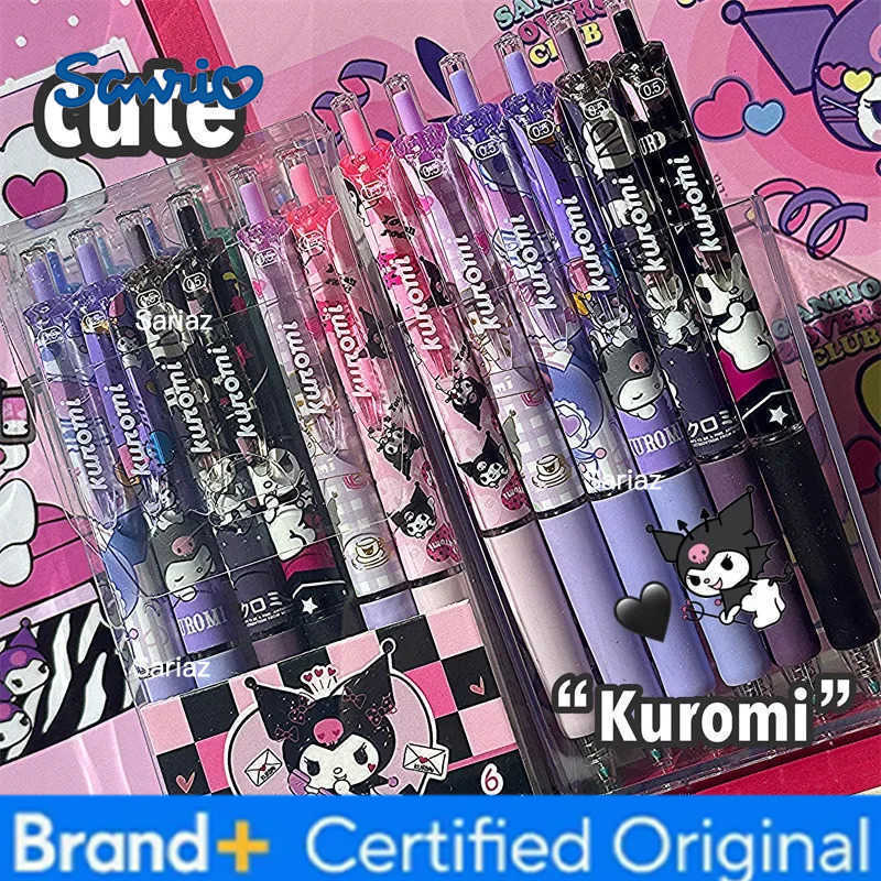 Sanrio 6Pcs/Set Sanriou Kawaii Kuromi Hello Kitty 05mm Gel Pens Set Cute Black Pen Cartoon School Student Stationery Supplies Gift H251231