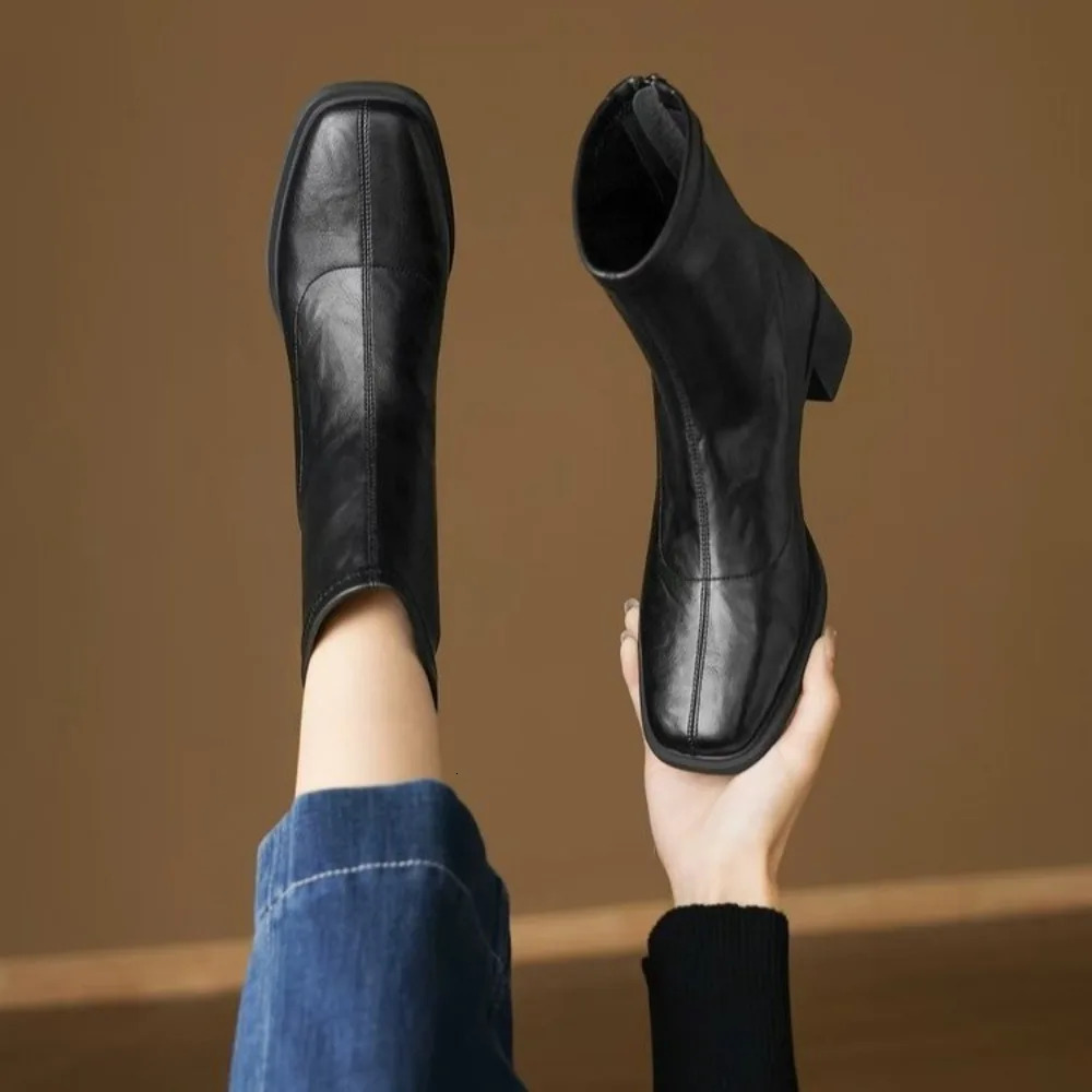 Autumn Vintage Elastic Slim Women Ankle Boots Fashion Soft Leather Shoes Ladies Elegant Thick Heel Mordern Short Booties 251230 - view 4