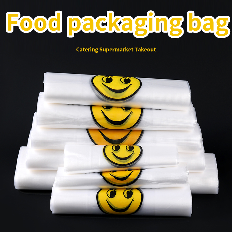 Supermarket shopping smiley face degradable plastic bag manufacturer fruit food delivery convenience vest bag logo hand-held bag