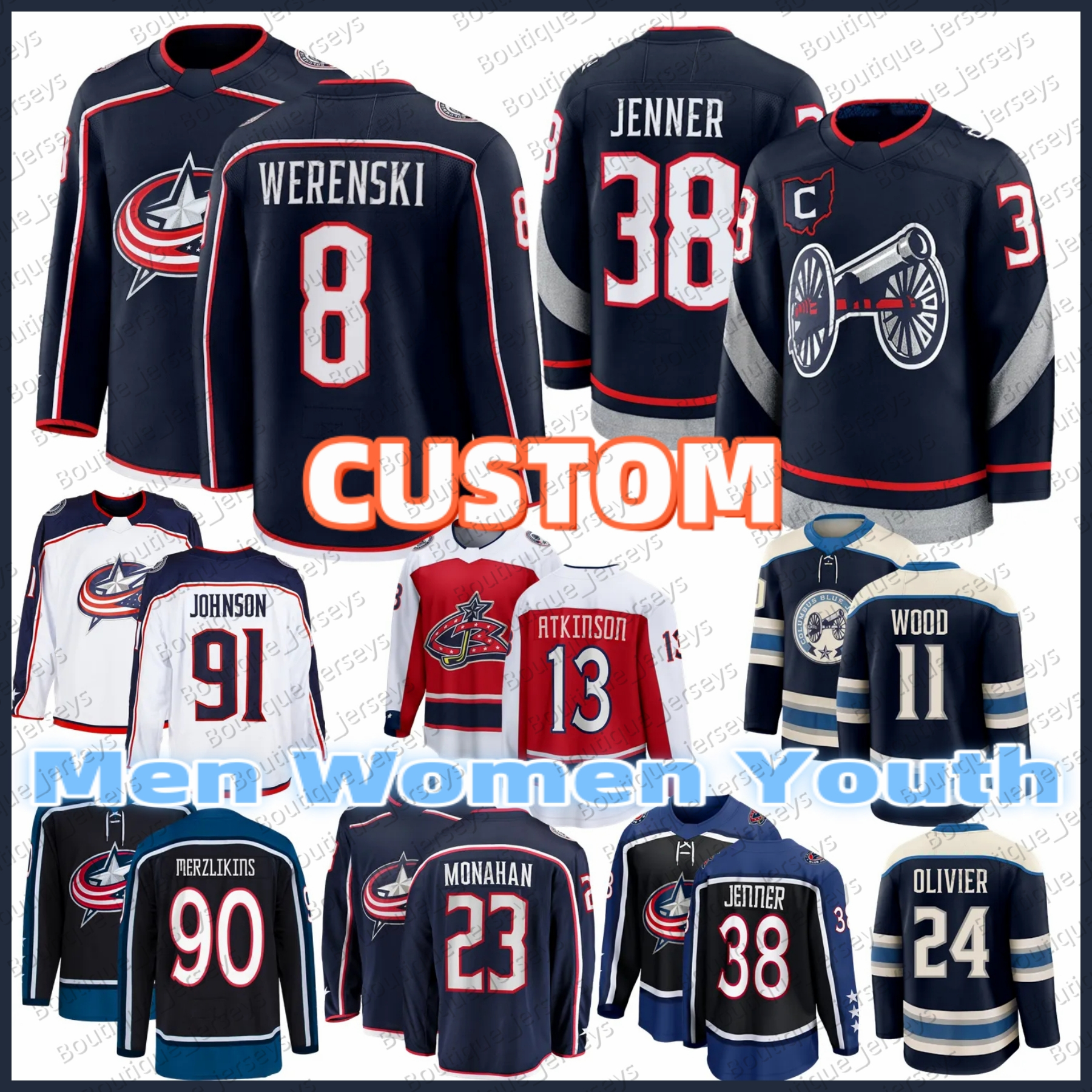 38 Boone Jenner columbuss hockey jersey blue jackets jersey 23 Sean Monahan Adam Fantilli Kirill Marchenko Johnny Gaudreau Zach Werenski Denton Mateychuk