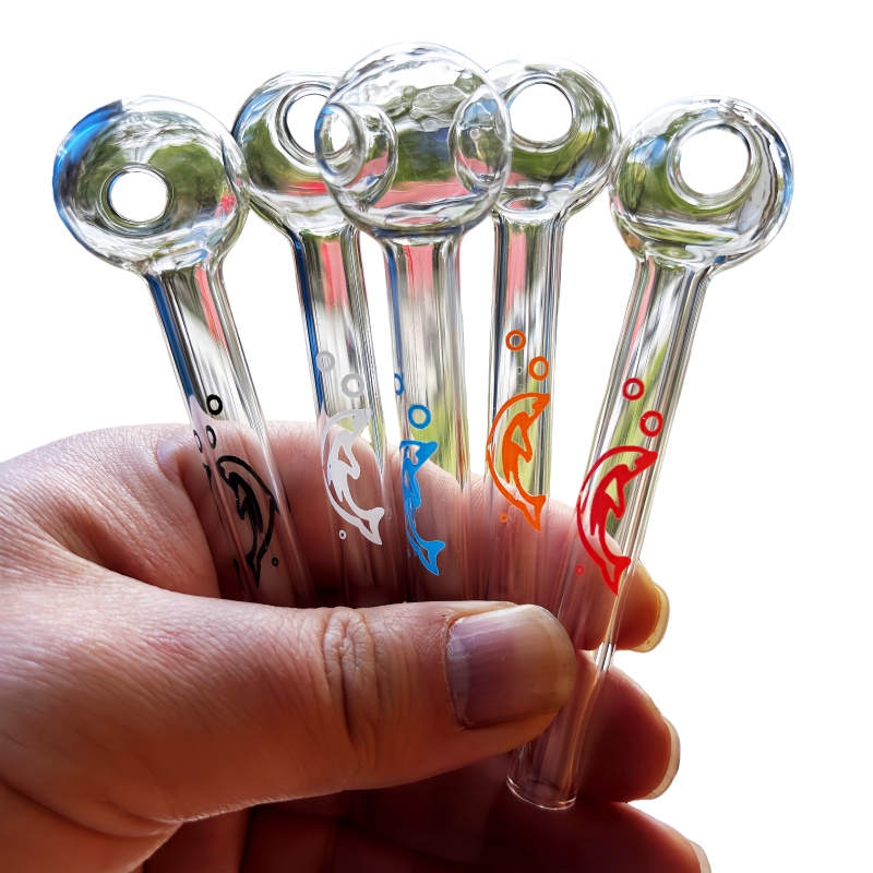 QBsomk Dolphin Logo glass oil burner pipes Colored Glass Water Pipe Bubbler Oil Burner Glass Pipe Smoking Water Hand Pipe Tobacc