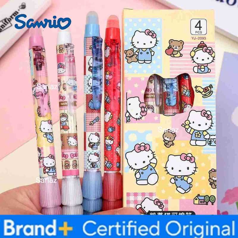 Sanrio 4pcs Kawaii Erasable Gel Pen Set Cartoon Animals Cute Cat Erasable Pen Erasable Refill Rod Washable Handle Pen School Stationery H251231