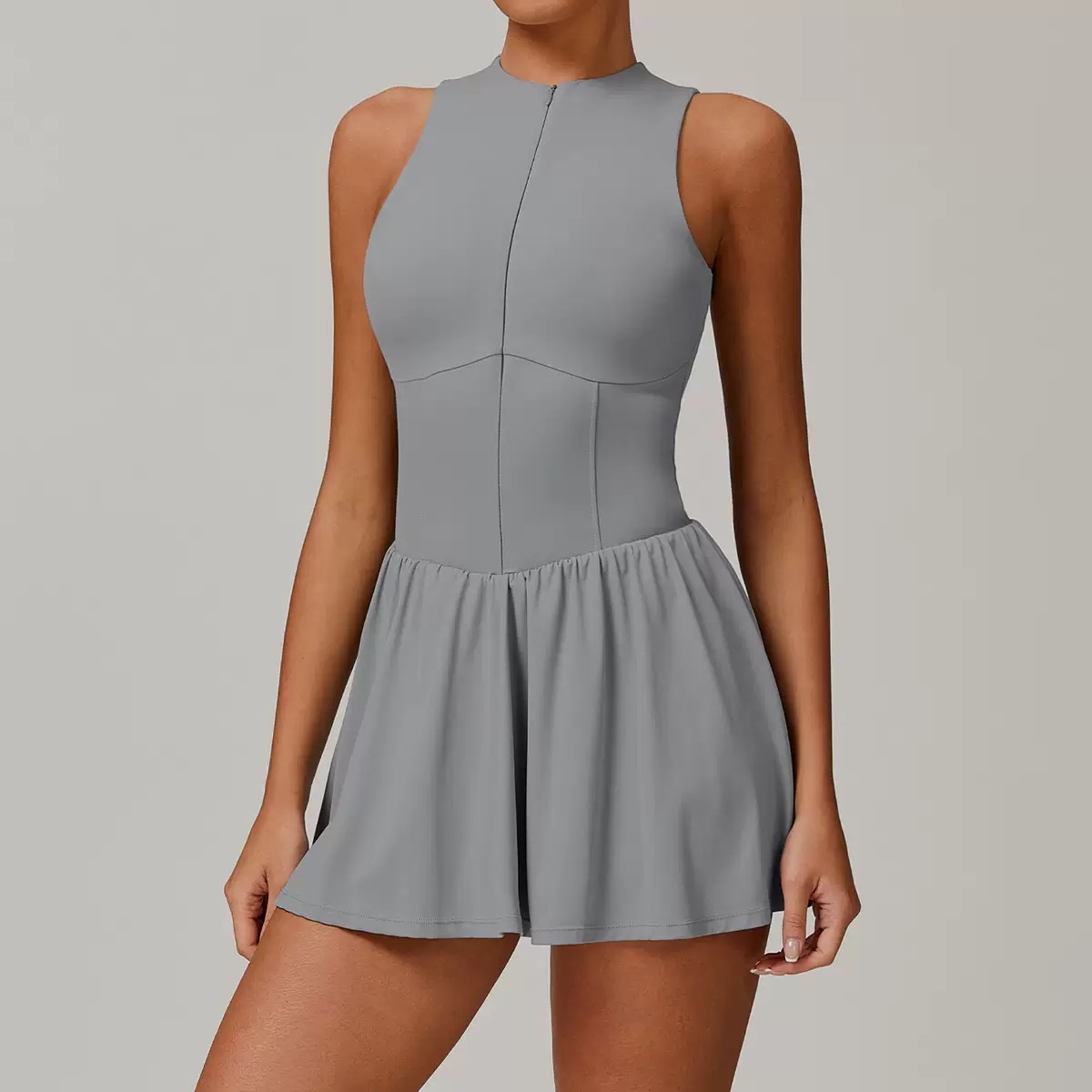 8547 Ladys Sleeveless A-Line Dress - Fake Two-Layer Outdoor Running Skirt with Anti-Glare Underwear C260311